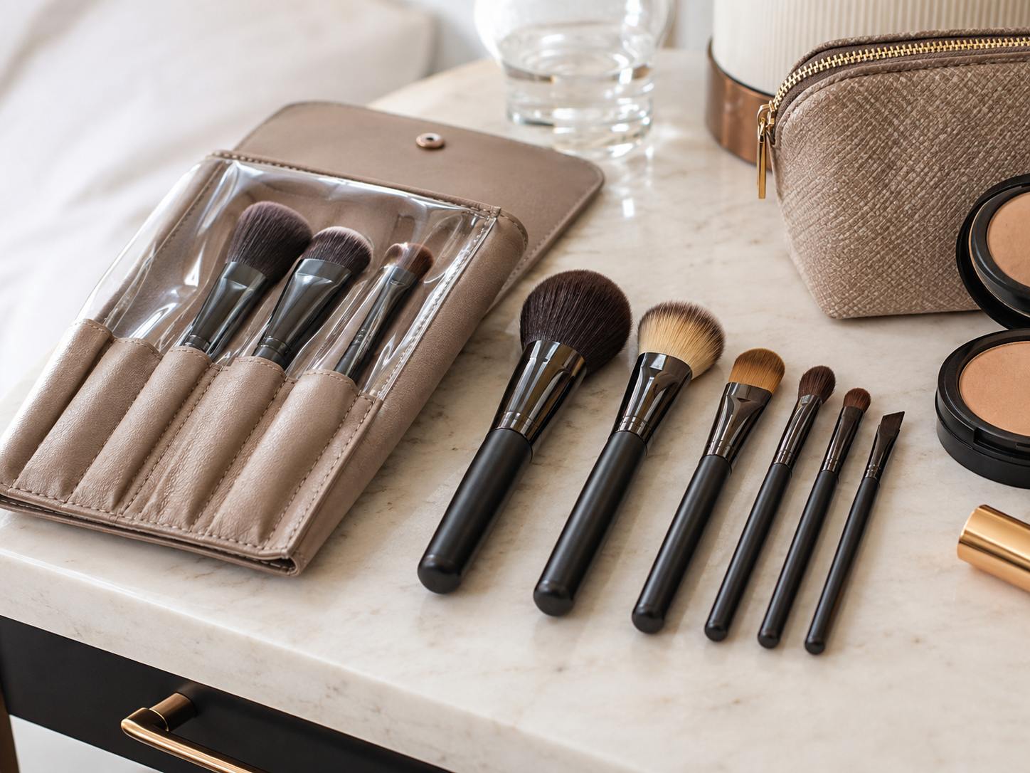 A travel makeup brush set works best
