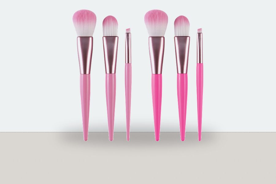 compact pink travel makeup brush set