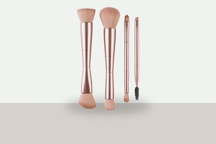 rose gold four in one travel makeup brush set