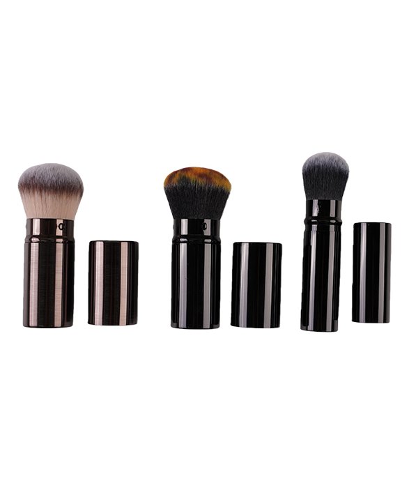 retractable kabuki brush for portable powder and touch-up use