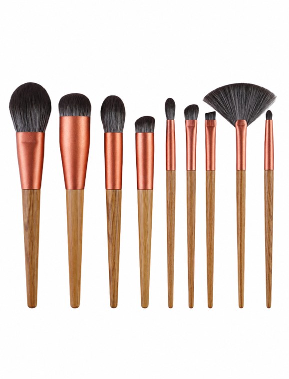 copper-and-wood-nine-piece-full-face-brush-set-with-foundation-brush